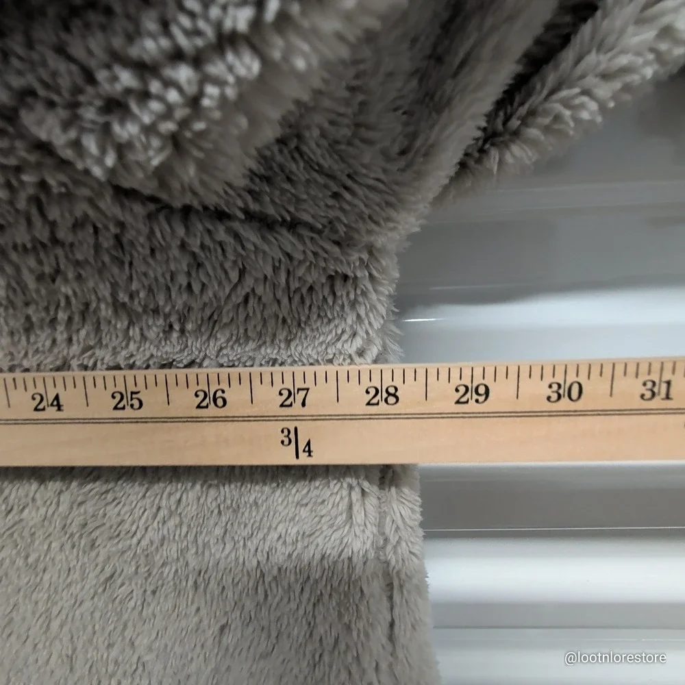 Zenana Women's Large Grey Sherpa Hooded Cardigan Open Front‎ Fleece Jacket